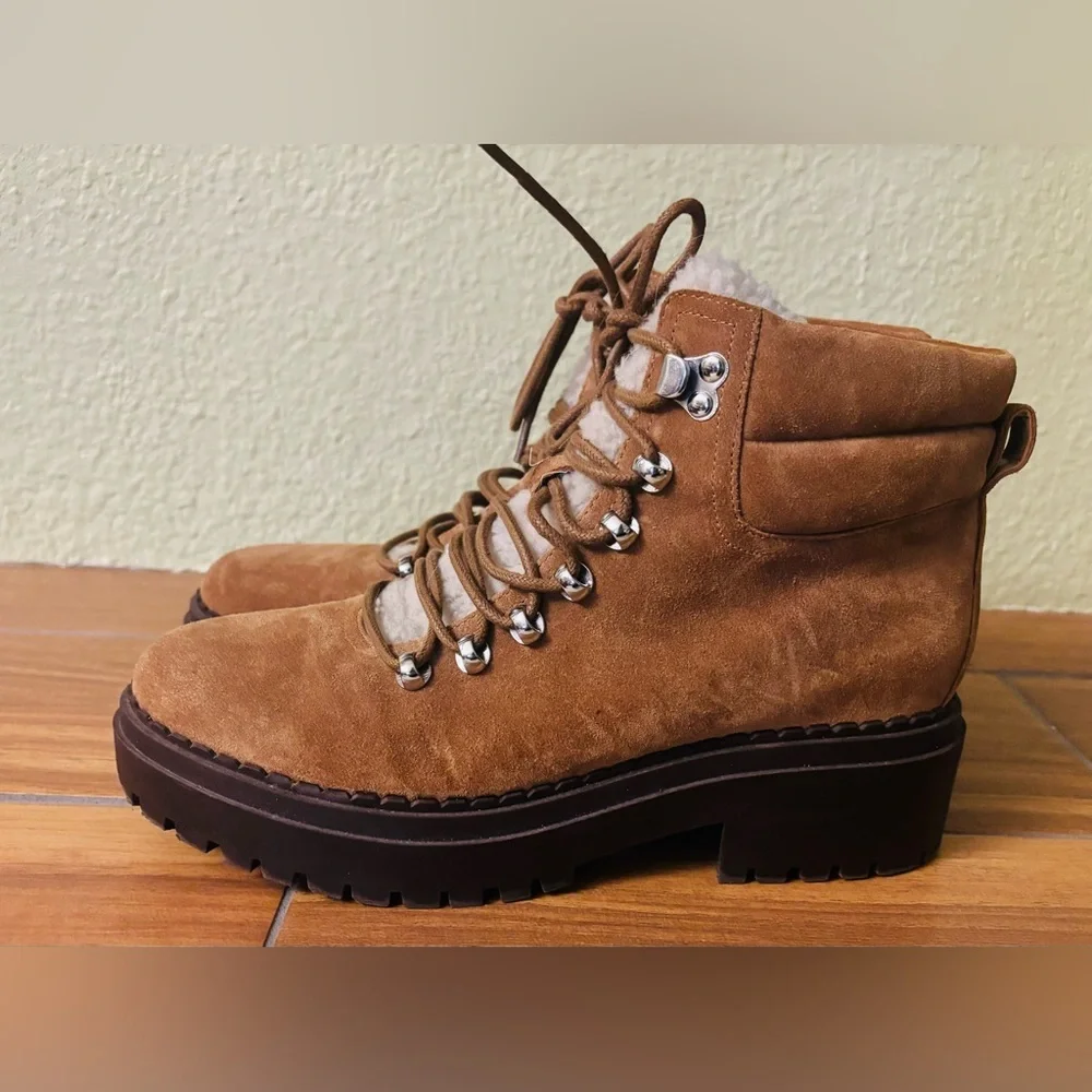 Marc Fisher LTD Nairy Brown Suede w/ Shearling Tongue Hiking Boots Size: 8.5M
